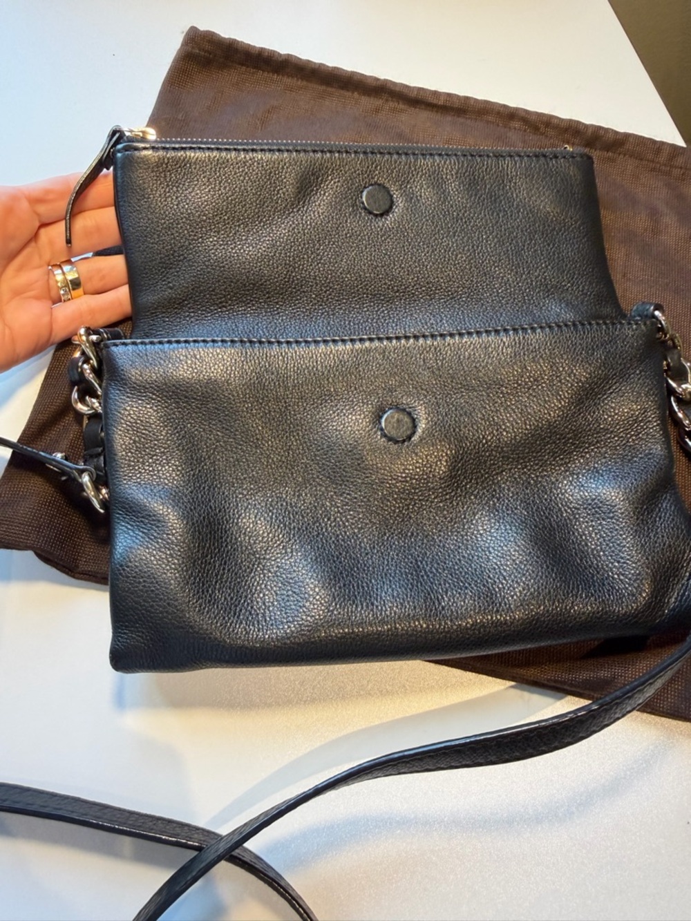 kate spade Black Pebbled Leather Foldover Clutch with Gold Hardware - Picture 3 of 5
